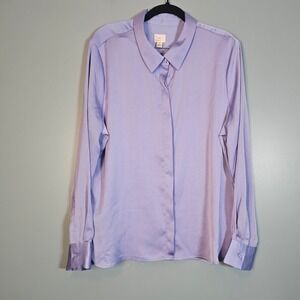 A New Day Women's Button Down Shirt Lavender Purple Long Sleeve Collared Size L